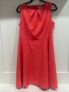 Women’s Sleeveless Coral Dress with Pleated Neckline